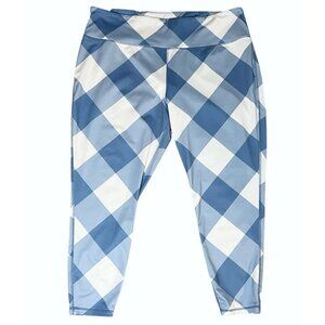 Crown & Ivy blue & white harlequin diamond print leggings size 3X